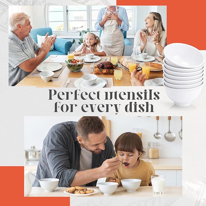 Tioncy 36 Pcs Bowls Set Unbreakable Dessert Soup Salad Bowls for Pasta Cereal Soup Dishwasher Safe (6 oz,White)