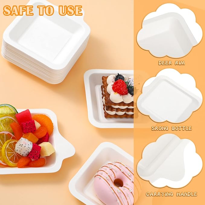 Remerry 100 Pcs Small 4 Inch Paper Plates Bulk Disposable Plates Paper White Square Dessert Cake Party Snack Sugarcane Bagasse Fiber Wedding Birthday Dinner Graduation Pet Feeding (4.41 x 5.24 Inch)
