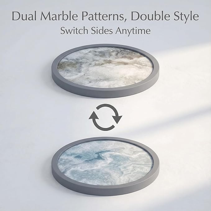 Absorbent Coasters for Drinks with Holder - 6packs, Silicone Coaster with Soft Felt Insert (4.3 inch Coasters with 4.5 inch Holder, Marble Style)