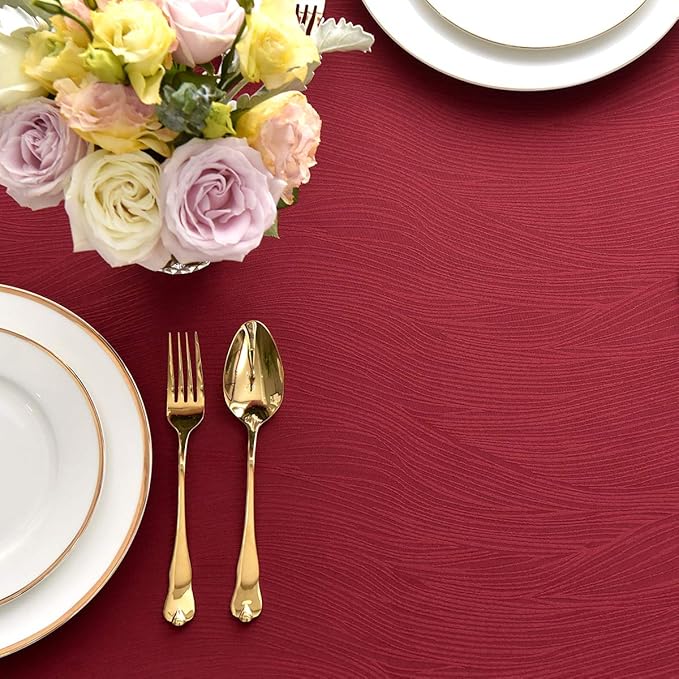 maxmill Jacquard Tablecloth Swirl Design Spillproof Wrinkle Free Heavy Weight Soft Table Cloth Decorative Fabric Table Cover for Outdoor and Indoor Use Oblong 60 x 120 Inch Red