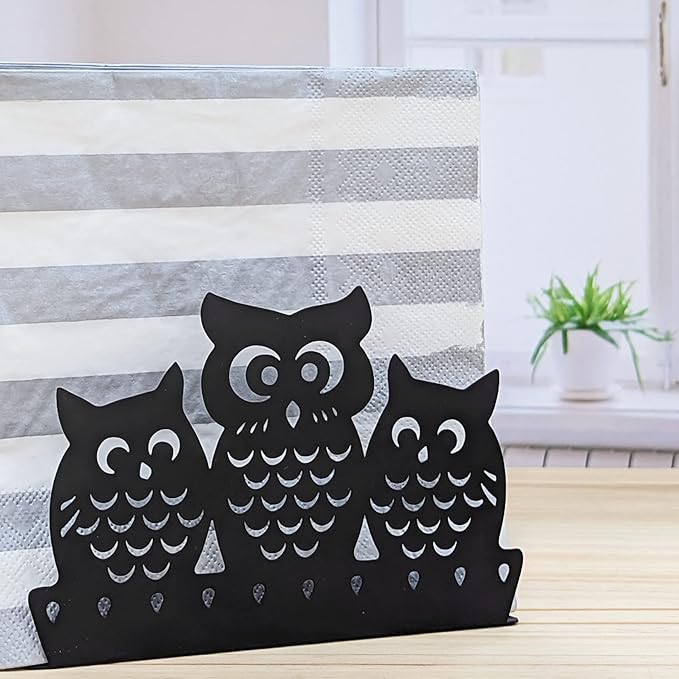 Mango Steam Tabletop Napkin/Tissue & Letter Holder for Home, Kitchen, Restaurants (Owl, Black)