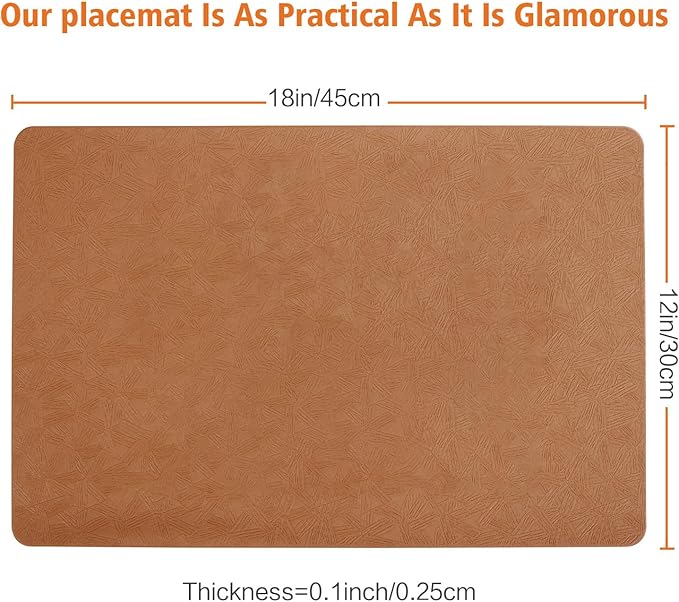 Vinyl Placemats Set of 12 Heat Resistant Easy Clean Non-Slip Place Mats for Dining Table Faux Leather Waterproof Stain Resistant Wipeable Washable PVC Table Mats(12, Light Brown)
