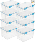 Sterilite 8-Pack Gasket Box, Weather-Resistant Storage Bins with Latching Lids, 54 Quart - Heavy-Duty Organizing Containers for Closet, Bathroom, and Office