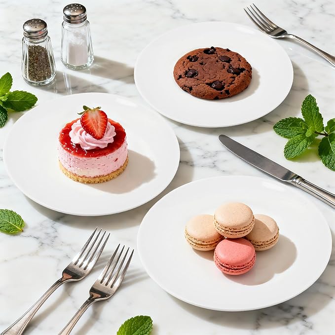 Porcelain Dessert Plates Set of 4, 10 Inch White Dinner Plates, Round Appetizer Plates, Ceramic Salad Plate for Everyday Kitchen Use, Microwave & Dishwasher Safe