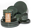 Plates and Bowls Sets for Family of 6, Ceramic Dinnerware Sets, Kitchen Dish Set, Microwave & Dishwasher Safe Dishware, Highly Durable Reactive Glazed Dinner Set, Forest Green