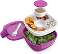 Bentgo Salad Container - 54 oz Bowl with 4-Compartment Toppings Tray, Leak-Proof Dressing Container, Reusable Fork, BPA-Free Lunch Box for Meal Prep & Food Storage; Removable Bento Tray (Purple)