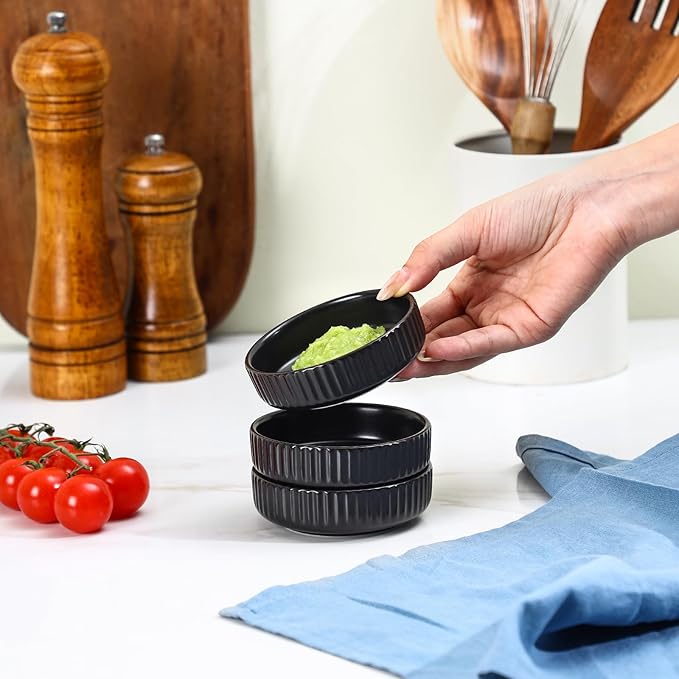Selamica Ceramic Soy Sauce Dish, 2.6 Oz Dipping Bowls Set of 6, 3.5 Inch Pinch Bowls for Dip, Side Dish, Condiments, Sushi, Matte Black