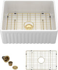 24"x18" White Farmhouse Sink – Reversible Apron Front, High-Gloss Porcelain Ceramic Fireclay Single Bowl Small Kitchen & Bar Farm Sink Basin