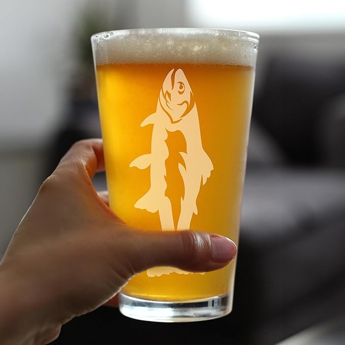 Bevvee Trout - Pint Glass for Beer - Trout Fishing Gifts for Fisherman - Fun Fish Cups & Lake House Decor - Set of 2-16 oz