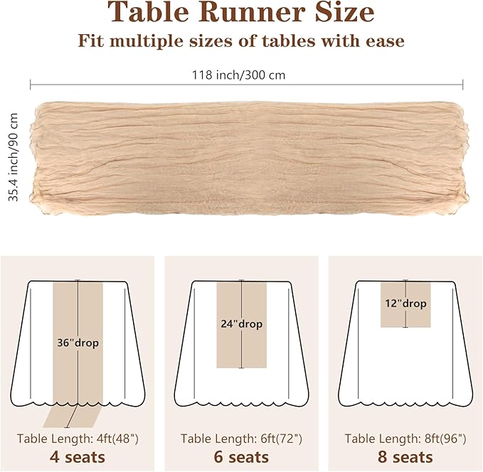 Table Centerpiece Set with Beige Cheesecloth Table Runner, 1 Round Wooden Candle Plate, 70 PCS Dried Pampas Grass Decor with White Vase, 6 Linen Napkins and Wooden Napkin Rings for Wedding Home Decor