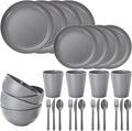LIYH 28 Pcs Dark Grey Plates and Bowls Dinnerware Sets, Dish Set for 4, Unbreakable Reusable Plate, Wheat Straw Plates and Bowls Apply to Kitchen & Camping
