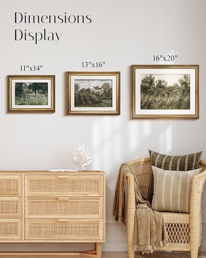 InSimSea Retro Gold Framed Wall Art, Home Room Coastal Storm Clouds Vintage Wall Decor, Canvas Print Artwork, Farmhouse Country Decor, Antique Picture Frame Landscape Paintings, 13x16 Inch