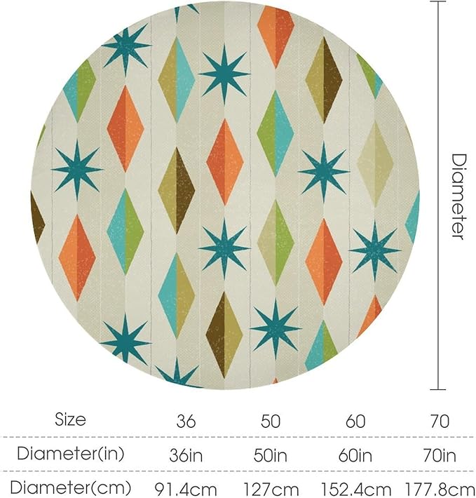 Mid Century Round Tablecloth, Modern Colorful Abstract Geometric Retro Art Printed Tablecloth for Home Party Dining Room Kitchen Decor 36Inch(90cm)