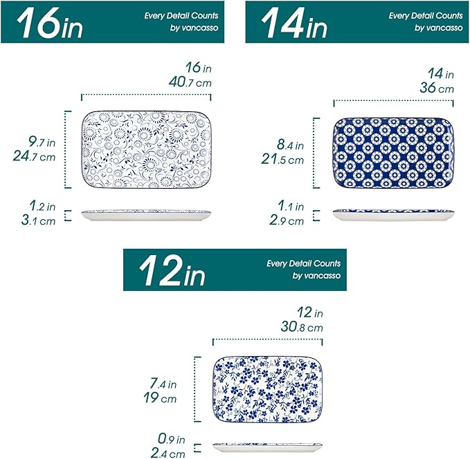 vancasso Porcelain Serving Platters Set of 3, Serving Trays for Party, Serving Dishes for Entertaining, Ceramic Trays for Serving Food, 16"/14"/12" Inch, Series SELENE