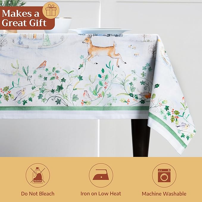 Maison d' Hermine Table Cloth Rectangle Table 100% Cotton 70 x 120 Inches Fall Tablecloth Reusable Everyday Use for Thanksgiving Christmas Decorations Dining Farmhouse Party (Snowy World)