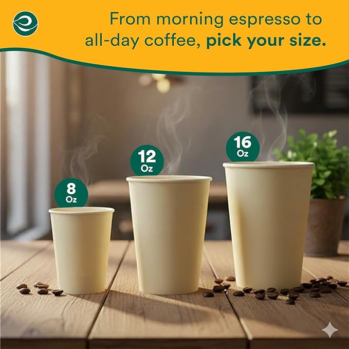 ECO SOUL 25 Pack 16 oz Disposable Coffee Cups Eco-Friendly, Biodegradable, Compostable, Leak-free & Sturdy To Go Hot Drink Travel Bagasse Cup for Tea, Chocolate, Party, Picnic & Cafe, Office & Home