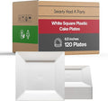 Smarty Had A Party 120 Disposable Plastic Dessert Plates, Fancy Square White Salad Plates, 6.5" for Appetizers and Cake, Heavy Duty Bulk Party Supplies for All Occasions
