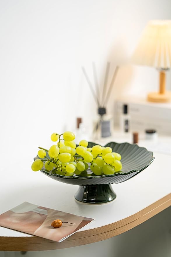 Ceramic Fruit Bowl for Kitchen Counter, Decorative bowl, Pedestal bowl, Footed bowl, Modern fruit bowl, Large fruit bowl, Decorative bowls for home décor, Green fruit bowl, 10.5 "