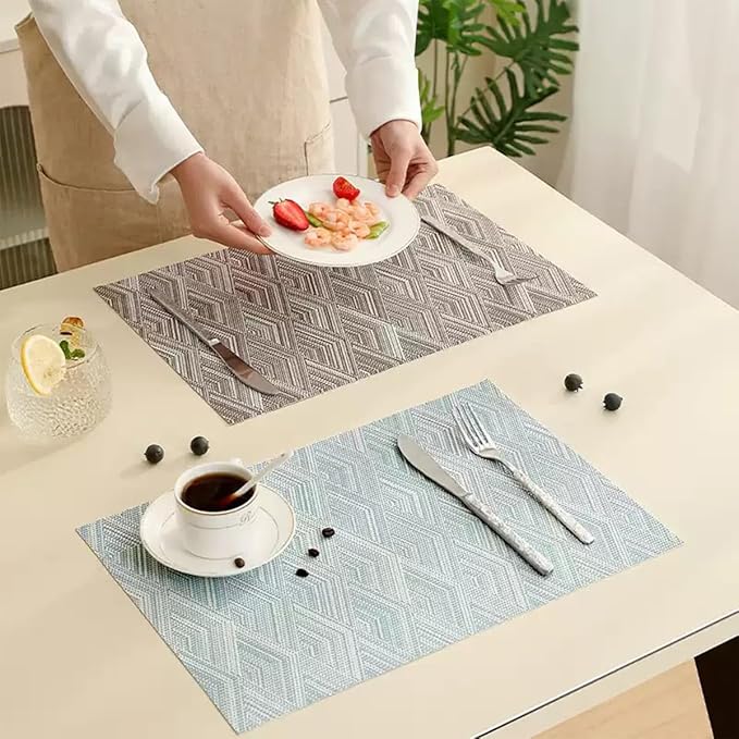 Druable Placemats Set of 6, Plastic Heat-Resistant Non-Slip Vinyl Place Mats Washable Easy to Clean Indoor Outdoor (18"x12", Blue)