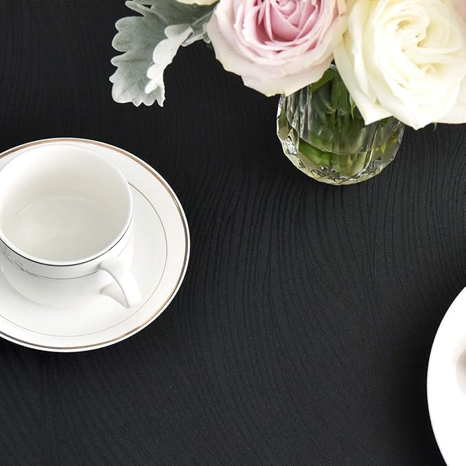 maxmill Jacquard Round Table Cloth Swirl Pattern Waterproof Antiwrinkle Heavy Weight Soft Tablecloths for Circular Table Cover and Kitchen Dinning Tabletop Decoration Round 70 Inch Black