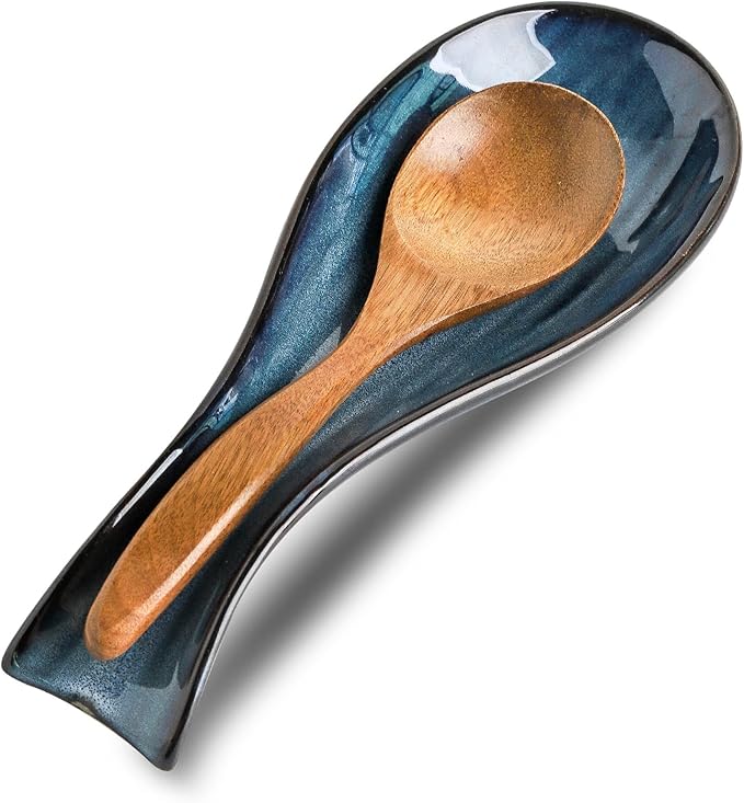 Ceramic Spoon Rest for Stove Top,Large 8.7 Inch Spoon Holder for Kitchen Counter,Porcelain Utensil Rest for Thankgiving and Christmas Gift,Dishwasher Safe and Heat-Resistant,Blue(1 PC)