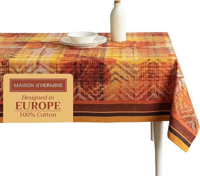 Maison d' Hermine Table Cloth Rectangle Table 100% Cotton 60 x 90 Inches Fall Tablecloth Reusable Everyday Use for Thanksgiving Christmas Decorations Dining Farmhouse Party (Thanksgiving Tartan)