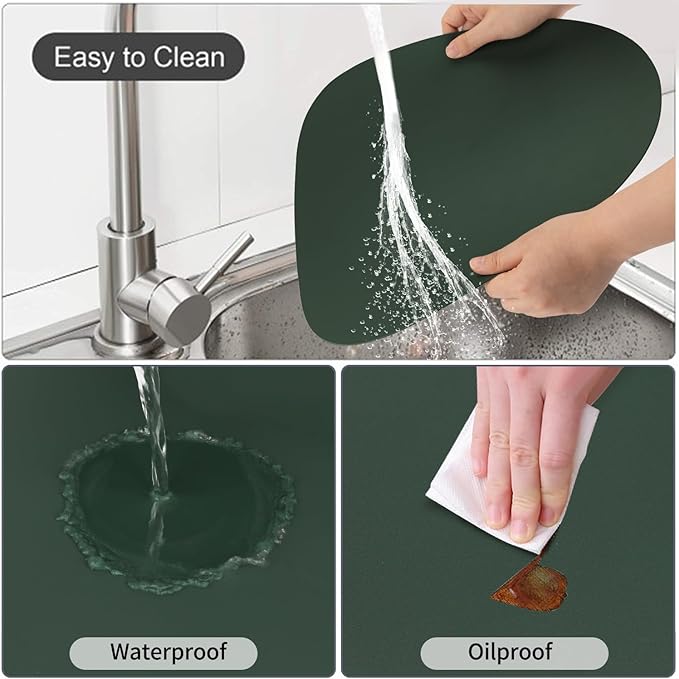 Leather Placemats for Dining Table Set of 2, Heat Resistant Easy to Clean Wipeable Waterproof Washable Modern Placemats for Kitchen Diner Table, Non Slip Anti-Skid Irregular Table Mats, Green