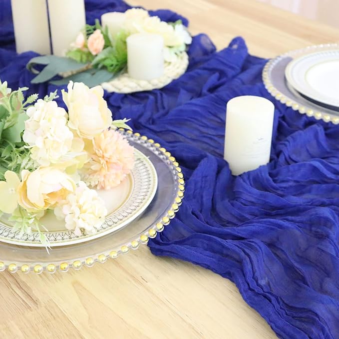 Blue Cheesecloth Gauze Table Runner 10FT x 36" Cotton Cheese Clothes Rustic Wedding Decorations Sheer Gauze Fabric Royal Blue Runners for Tables Boho Linen Cheese Table Runner for Bridal Shower Party
