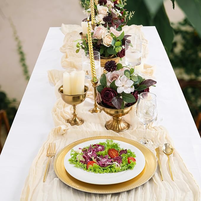 LIYH 24 Pcs Plastic Round Charger Plates 13'' Gold Charger Plates Chargers for Dinner Plate Great for Table Setting Wedding Party Decoration