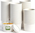 DI QIU REN 8oz Paper Soup Container Cup with Vented Lids, Disposable Paper Food Container Kraft Dessert Bowl Soup Bowls, Microwavable and Freezer Safe for Hot Soup, Ice Cream (100 Pcs - White, 8 oz)