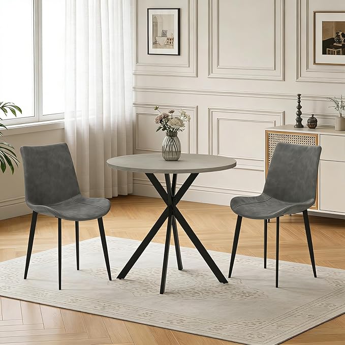 31.5" Round Dining Table and Chairs Set for 2, Small Dining Table Chairs Set Space-Saving, Small Dinette Sets for 2 for Kitchen Dining Room Apartment(Gray Table +Gray Chairs)