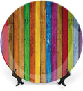 Ceramic Display Plate, Abstract Ceramic Hanging Decorative Plate, Vibrant Wooden Artistic Cheerful Art Rainbow Image, 6 Inch, Household Custom Ceramic Plate, Multicolor