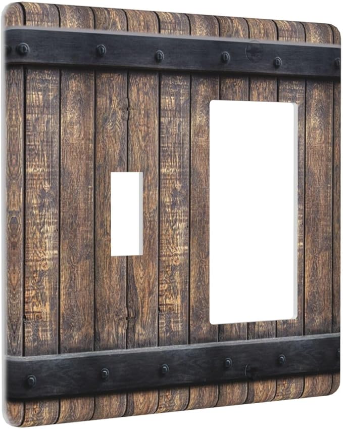 Light Switch Cover Rustic Barn Door Vintage Country Wood Board 2 Gang Toggle Rocker Combo Socket Cover Wall Plates Decorative Switch Plates and Outlet Covers for Farmhouse Cabin Decor