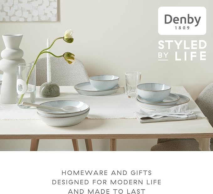 Denby - White Speckle Dinner Plates Set of 6 - White Reactive Glaze Patterned - Dishwasher, Microwave Safe Crockery 8.25" - Large Ceramic Stoneware Tableware - Chip & Crack Resistant