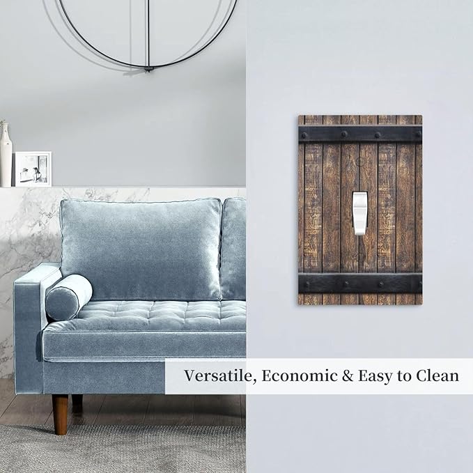 Decorative Light Switch Cover Rustic Barn Door Vintage Country Wood Board 1 Gang Wall Plate Cover Single Toggle Outlet Covers Switchplate Electrical Faceplate for Farmhouse Cabin Decor（2 Pack）