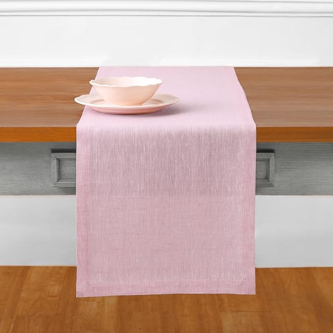 Solino Home Linen Bubblegum Pink Table Runner 120 Inches Long - Athena, 100% Pure Linen 14 x 120 Inch Table Runner for Valentines, Spring, Easter