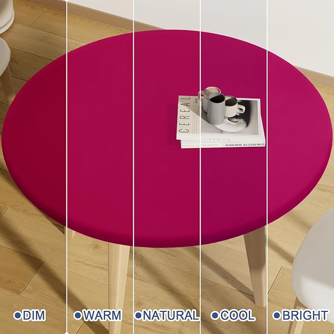 Round Spandex Tablecloth 2 Pack, Elastic Fitted Waterproof Tablecloths for 45"-56" Tables, Stretch Washable Picnic Table Cover for Camping, Dining, Indoor and Outdoor, Fuchsia