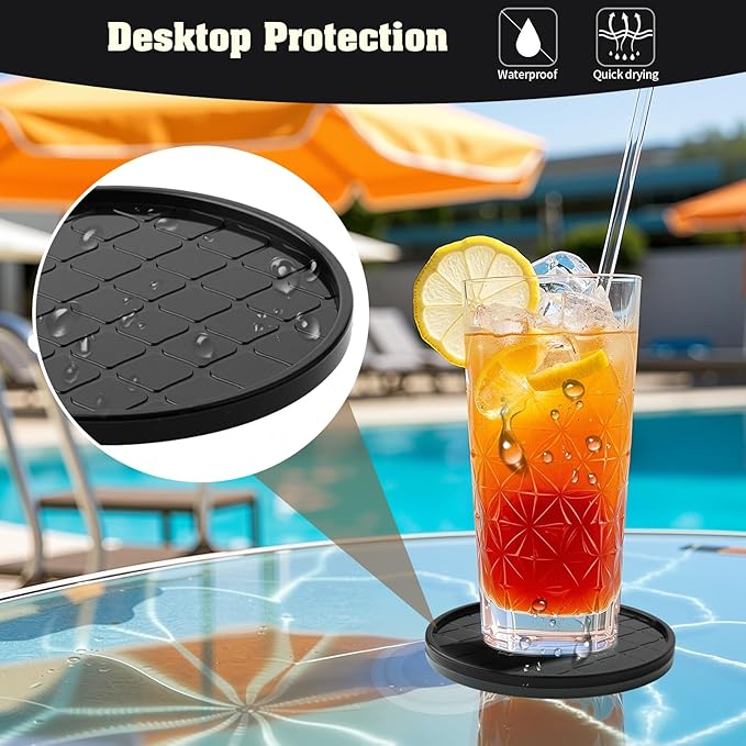 Coasters Set of 8,Hot or Cold Drink Coasters with Holder,Modern Style Coffee Table Coaster,Suitable for Kinds Cups Beer,Drink,Anti-Overflow Tabletop Protection (Black, 6pcs)