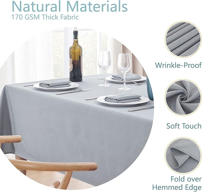 Textured Rectangle Tablecloth 60x84 inch Table Cloth Water Resistant Wrinkle Free Spill-Proof, Decorative Fabric Table Cover Washable for Banquet Parties Event Holiday Dinner, Light Grey