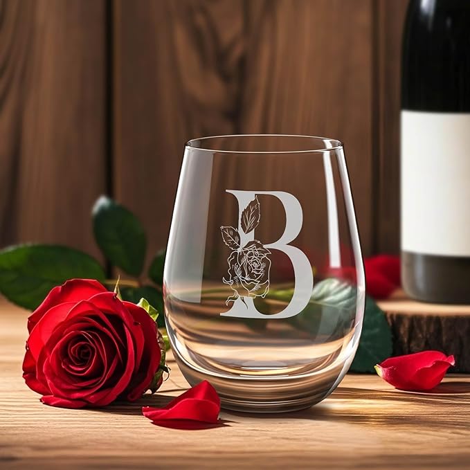 Valentines Day Gifts for Her, Gifts for Women Her Friend Mom Grandma Wife Sister Bridesmaid Nurse, Birthday Galentines Mothers Day Christmas, Personalized Initial Customized Wine Glasses 18OZ(B)