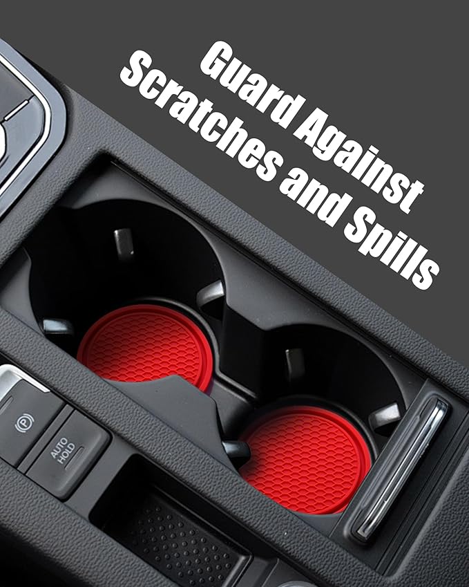 4 Pack Car Cup Coasters, Universal Non-Slip Silicone Cup Holder Inserts, Car Interior Accessories, Red