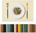 Artoid Mode Beige Faux Leather Placemats Set of 4, 12x18 Inch Waterproof Wipeable Heat Resistant Vinyl Place Mats, Reversible Table Mats for Kitchen Dining Decor