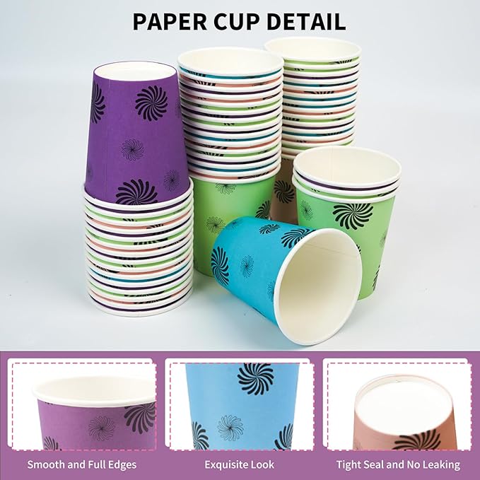 500 Pack 5oz Disposable Paper Cups, Colorful, Small Mouthwash, Mini for Party, Picnics, Barbecues, Travel, Wave Point