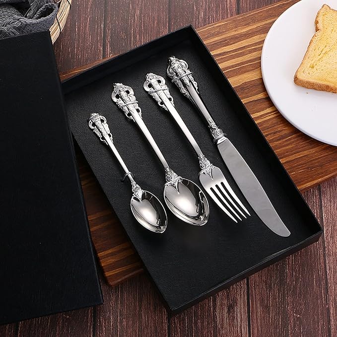 Silverware Set 18/10 Stainless Steel Flatware Sets Palace Style 56 Piece Delicate Cutlery Set for 14 Durable Home Kitchen Wedding Tableware Utensil Include Knifes Teaspoons Forks and Spoons