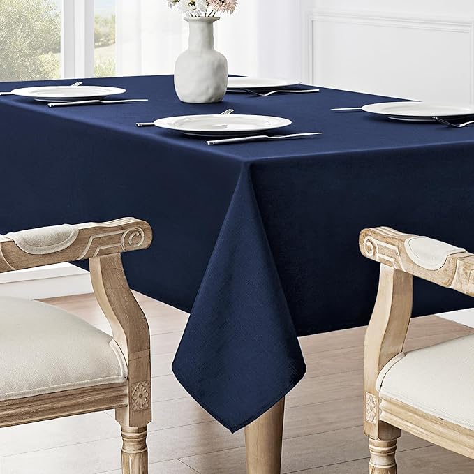 2 Pack Rectangle Tablecloth, 60x84 inch, Water Resistant Wrinkle Free Linen Textured Table Cloth Washable, Decorative Fabric Table Cover for Dining, Party and Camping, Navy Blue