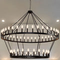 70 Inch Extra Large Wagon Wheel Chandelier 2 Tier 64-Lights Black Farmhouse Pendant Light Fixture, Round Rustic Hanging Lighting for Outdoor Porch high Ceilings Living Dining Room Foyer Entryway