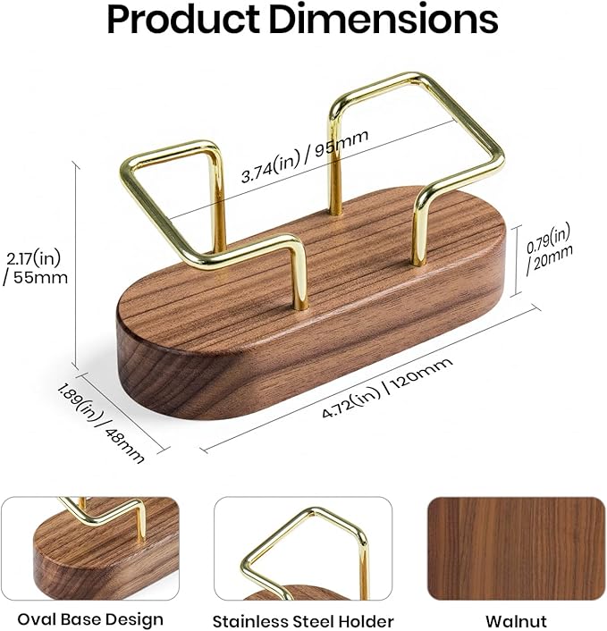 Business Card Holder for Desk, Minimalist Wooden Desk Organizer with Brass Metal Frame, Stylish Office & Home Decor for Professional Card Display(Walnut Oval)