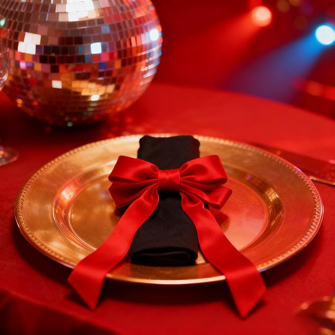 Bow Napkin Rings Set of 6 Luxury Soft Red Velvet Napkin Holders, Elegant Bow Design for Christmas Holiday Dinner Wedding Party Table Decor