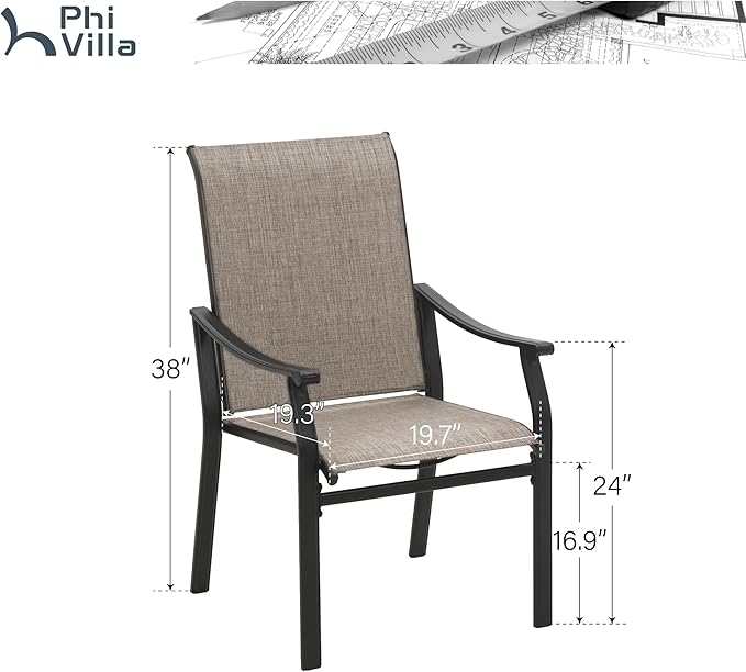 PHI VILLA Outdoor Dining Chairs Set of 4, Breathable Textilene Fabric and Metal Frame with Backrest and Armrest,Quick-Dry and Rustproof,Patio Chairs for Lawn,Garden