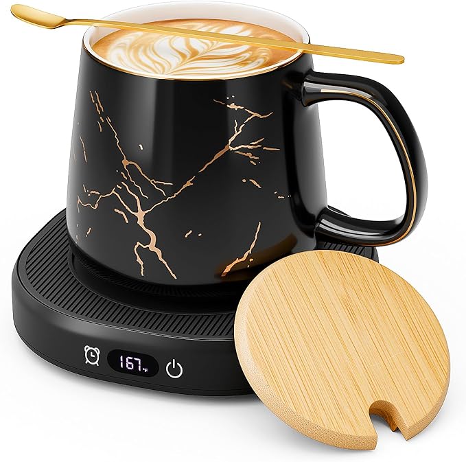 Coffee Mug Warmer & Luxury Marbling Mug Set, Electric Cup Warmer with Auto Shut Off, 4 Temperature Setting Smart Beverage Warmer, 8-Hours Auto Shut Off (Luxury Marbling Mug)